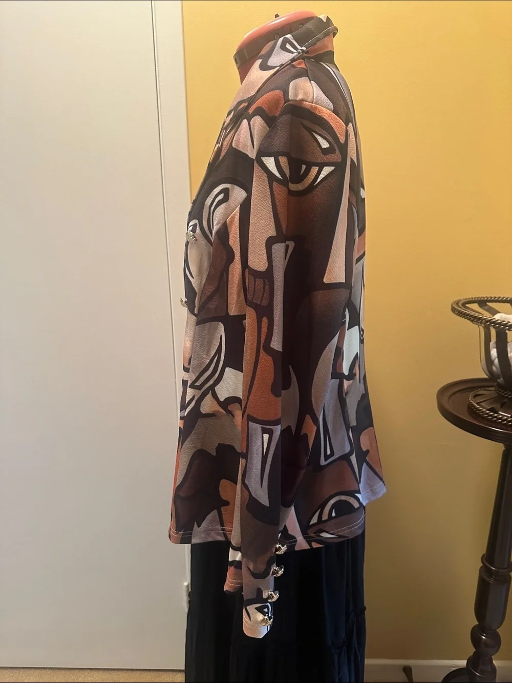 SHEIN Women's Abstract Graphic Print Blazer Jacket Button Front Earth Tone - Picture 7 of 16